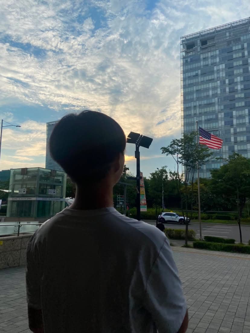 Looking out at a city street at dusk